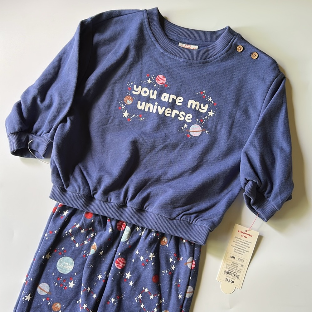 Carter's 2 Piece “You Are My Universe” Space Planet Fleece Jogger Set Blue